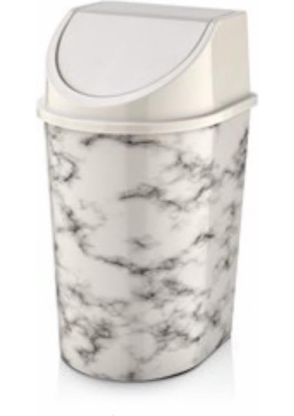 Kapaklı Çöp Kovası Mermer Desen Siyah Beyaz (Beyaz, 1000ML)