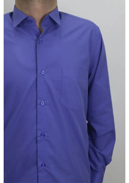 Fistan Store Erkek Açık Lacivert Düz Dacron Rahat Kalıp Tek Cepli Uzun Kollu Battal Yazlık Gömlek fiyatları