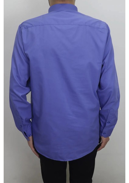 Fistan Store Erkek Açık Lacivert Düz Dacron Rahat Kalıp Tek Cepli Uzun Kollu Battal Yazlık Gömlek modelleri