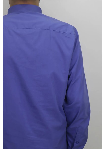 Fistan Store Erkek Açık Lacivert Düz Dacron Rahat Kalıp Tek Cepli Uzun Kollu Battal Yazlık Gömlek fırsatları