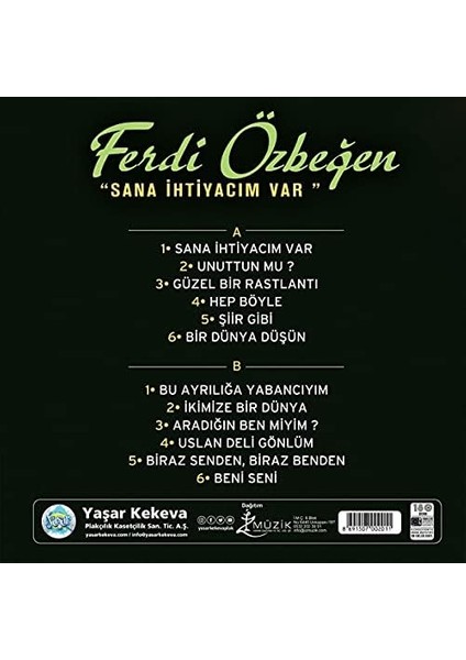 Şeyler Ferdi Özbeğen Sana Ihtiyacım Var Plak fiyatları