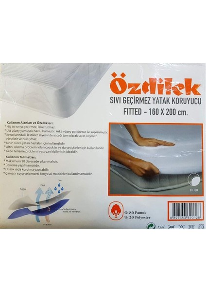 Lastikli 160X200 Sıvı Geçirmez Alez Yatak Koruyucu Fıtted