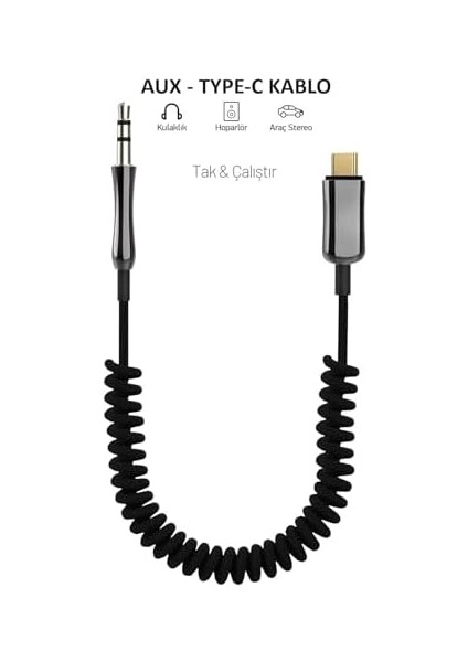 Type-C To 3.5mm Örgülü Aux Kablo Dönüştürücüleri (Tüm Type-C Girişli Telefonlar ile Uyumludur - iPhone 15 (Spiralli) fiyatları
