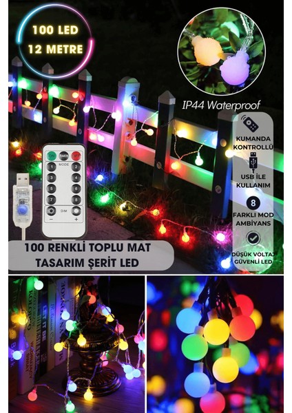 100 Led’li 12 Metre Rgb Top Işık – Usb’li Kumandalı 8 Modlu Dekoratif Parti ve Organizasyon Aydınlatması
