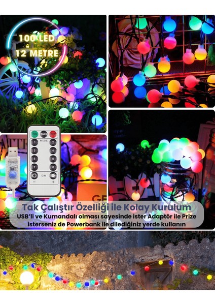 100 Led’li 12 Metre Rgb Top Işık – Usb’li Kumandalı 8 Modlu Dekoratif Parti ve Organizasyon Aydınlatması fiyatları