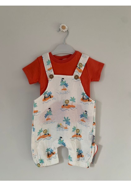 Erkek Bebek Palmiye Baskılı Müslin Salopet Takım