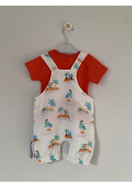 Erkek Bebek Palmiye Baskılı Müslin Salopet Takım fiyatları