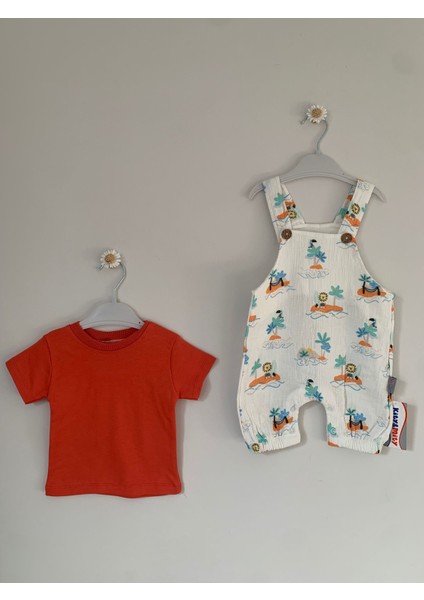 Erkek Bebek Palmiye Baskılı Müslin Salopet Takım modelleri