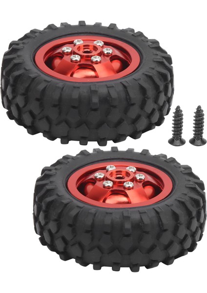 2 Adet Kamyon Tekerleği Ka Lastik 55MM Çap Alüminyum Alaşımlı Wpl D12 1/10 Rc Araba Için Uygun Kırmızı (Yurt Dışından)