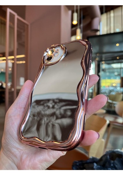 iPhone 14 Ayna Efektli Rose Kıvrımlı Telefon Kılıfı