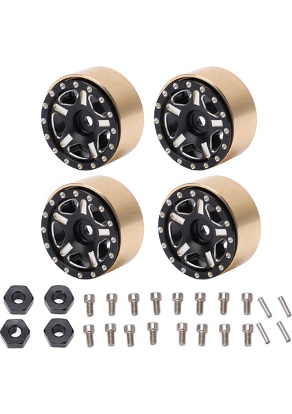 4 Adet Rc Boncuk Kilit Hub Alüminyum Alaşımlı Pirinç Rc Araç Lastikleri Hub Eksenel SCX24 1/24 Siyah (Yurt Dışından)