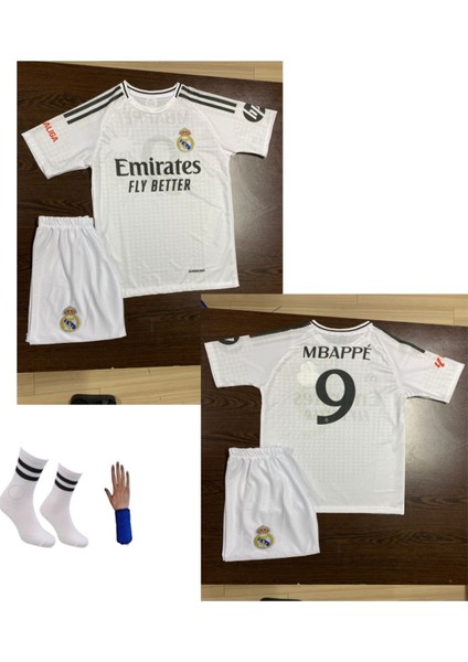 Reall. Madridd. Mbappe Çocuk Alt-Üst Takım T-Shrt +Şort+Çorap+Bileklik