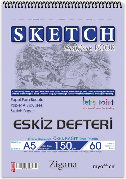 Zigana A5 Spiralli 150 Gr. 60 Yaprak Eskiz Defteri