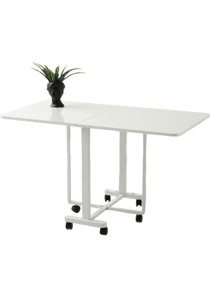 Lizbon Beyaz Renk Katlanır Açılır 130X70 Masa (Kapalı Ölçü 10X70, Yarım Açık Ölçü 70X70)
