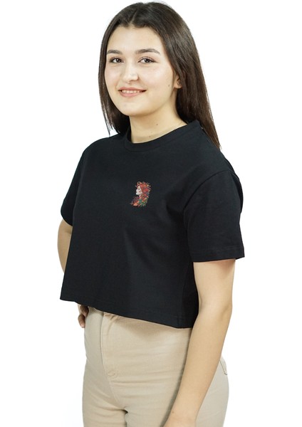 Magnabella | Siyah Renk | Baskılı Crop | Oversize fırsatları