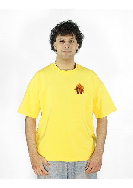 Luxfin | Sarı Renk | Baskılı Erkek T-shirt | Oversize fiyatları