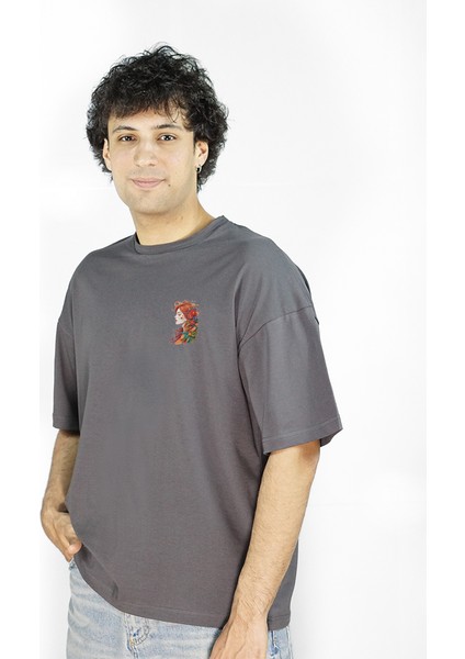 Magnabella | Gri Renk | Baskılı Erkek T-shirt | Oversize fırsatları