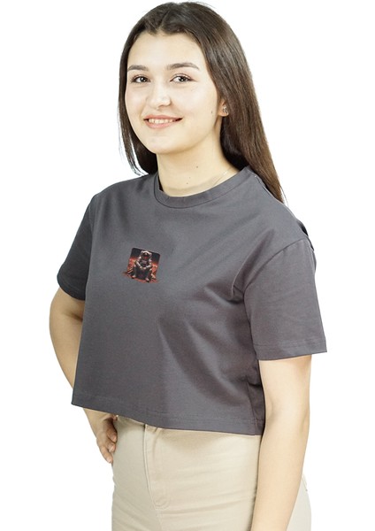 Unit Ares | Gri Renk | Baskılı Crop | Oversize fırsatları