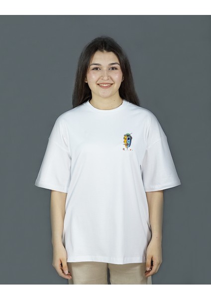 Facia Machina | Beyaz Renk | Baskılı Kadın T-shirt | Oversize fiyatları