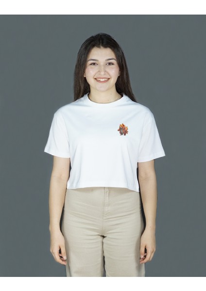 Luxfin | Beyaz Renk | Baskılı Crop | Oversize fiyatları