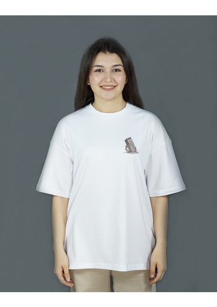 Structura Mortis | Beyaz Renk | Baskılı Kadın T-shirt | Oversize fiyatları