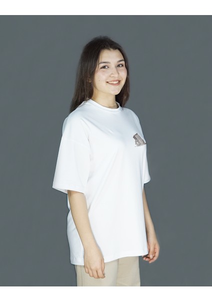 Structura Mortis | Beyaz Renk | Baskılı Kadın T-shirt | Oversize modelleri