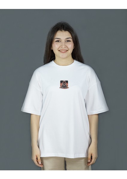Unit Ares | Beyaz Renk | Baskılı Kadın T-shirt | Oversize fiyatları