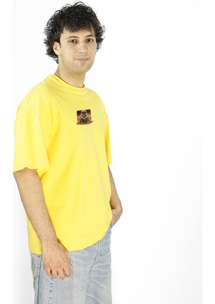 Unit Ares | Sarı Renk | Baskılı Erkek T-shirt | Oversize modelleri