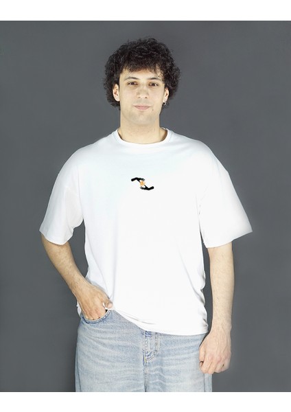 Flamepetal | Beyaz Renk | Baskılı Erkek T-shirt | Oversize fırsatları