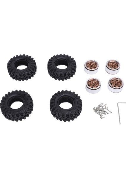 4 Adet 1.0 Oval Tekerlek Göbekleri Alüminyum Alaşımlı Göbek ve Lastik Lastik Seti 1/24 Ölçekli Tırmanma Araba Bronz (Yurt Dışından)