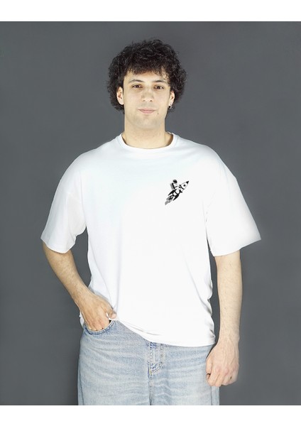 Skyperch | Beyaz Renk | Baskılı Erkek T-shirt | Oversize fırsatları