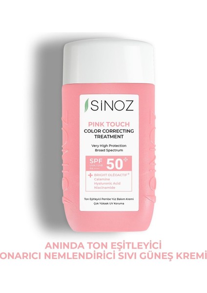 Sinoz Pink Touch Anında Ton Eşitleyici Onarıcı Nemlendirici Pembe Yüz Güneş Kremi SPF50