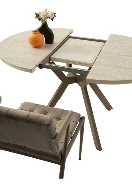 Hilton Barok Ceviz Desen Açılır Metal Ayak 100X100 Masa (Açılımış Ölçüsü 135X100)