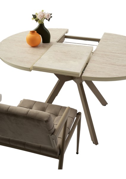 Hilton Barok Ceviz Desen Açılır Metal Ayak 100X100 Masa (Açılımış Ölçüsü 135X100)
