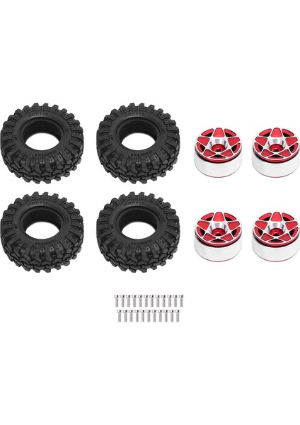 Alüminyum Alaşım 1.0 Jantlar 1.0 Lastikler Yumuşak Ka Paletli Tekerlek Lastikleri 5 Yıldız Hub Eksenel 1/24 Rc Paletli Kırmızı (Yurt Dışından)