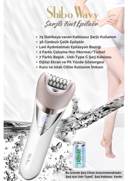 Jolvena Epilatör 7 Başlık 36 Cımbız Islak Kuru Kullanım LED Işıklı Şarjlı 65 dk Hassas Bölge fiyatları