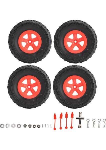 4 Adet Rc Tekerlek ve Lastikler Rc Kısa Mesafe Kamyon Lastikleri Traxxas Slash 1/10 Rc Araba Kırmızı (Yurt Dışından)