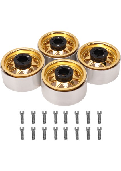4 Adet Rc Araba Tekerlek Göbeği 1.9 In Damgalı Çelik Tabaka Üçgen 10 Delik 12MM Hex Sürücü Metal Altın Paletli Araba Tekerlek Jantları (Yurt Dışından)