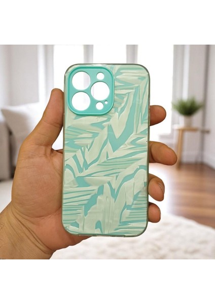 iPhone 13 Pro Uyumlu Kamera Korumalı Desenli Silikon Kılıf(Çıkarılabilir Desen Katmanı-Su Yeşili)