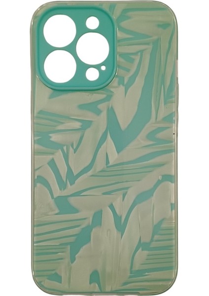 iPhone 13 Pro Uyumlu Kamera Korumalı Desenli Silikon Kılıf(Çıkarılabilir Desen Katmanı-Su Yeşili)