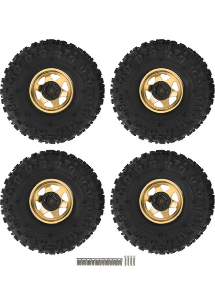 4 Adet Rc Paletli Lastik Seti 1.9 Inç Ka Evrensel Rc Lastik Metal Derin Oluk Altıgen Tekerlek Göbeği Jantlar Redcat Eksenel SCX10 Altın (Yurt Dışından)