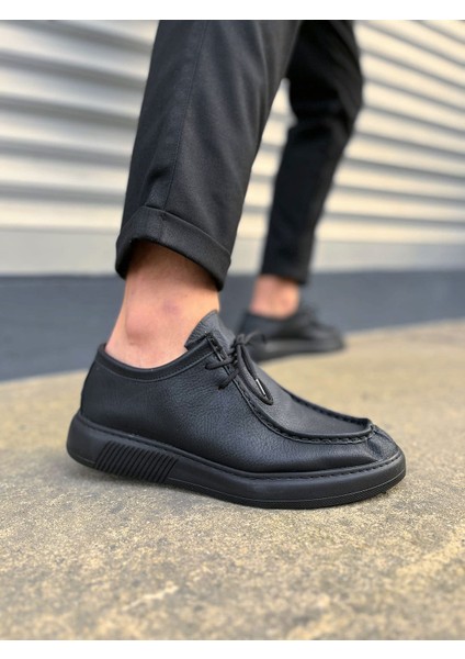 JY170 Tornado Bağcıklı Cilt Erkek Günlük Spor Klasik Ayakkabı Cst - Siyah