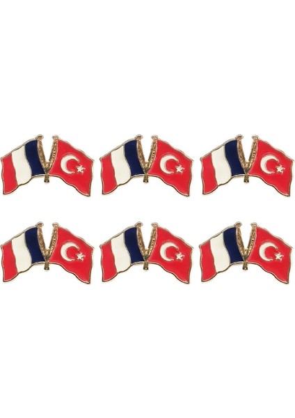 Fransa Türkiye Flamalı Gold Renk Metal Yaka Rozeti 1 Paket 6'lı