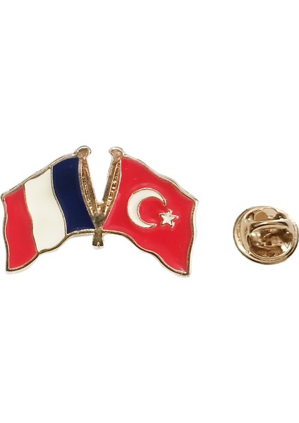 Fransa Türkiye Flamalı Gold Renk Metal Yaka Rozeti 1 Paket 6'lı modelleri