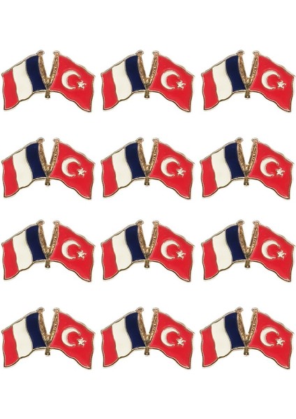 Fransa Türkiye Flamalı Gold Renk Metal Yaka Rozeti 1 Paket 12'li
