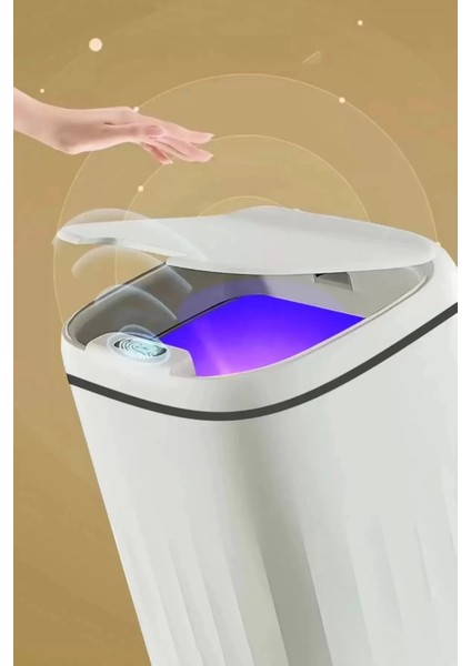 Akıllı Teknolojik Sensörlü Çöp Kovası Işık Antibakteriyel Koku Geçirmez Ofis Banyo Mutfak 20L Uv