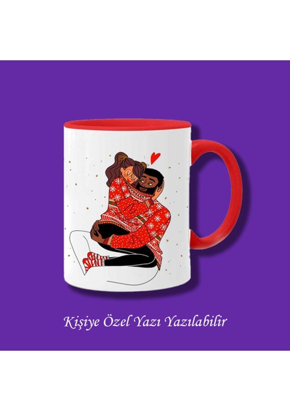 Sevgili ve Eşlere Özel Çift Tasarımlı Isme Özel Baskılı Renkli Kupa Bardak
