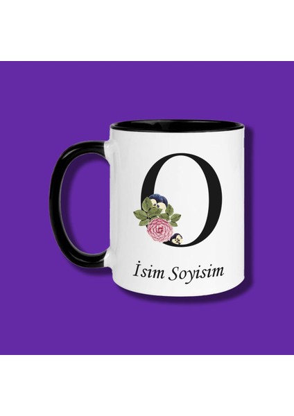 Kişiye Özel O-Ö Harfli Çiçek Tasarımlı Isme Özel Elit Kupa Bardak