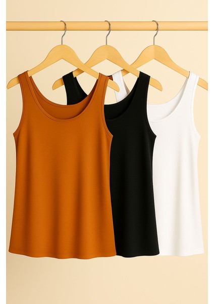 3 Adet A Kesim Pamuklu Kalın Askılı Atlet Tişört