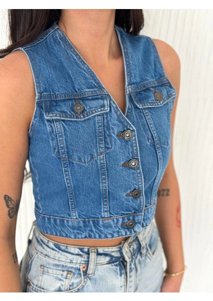 Kot Jeans Yelek - Mavi